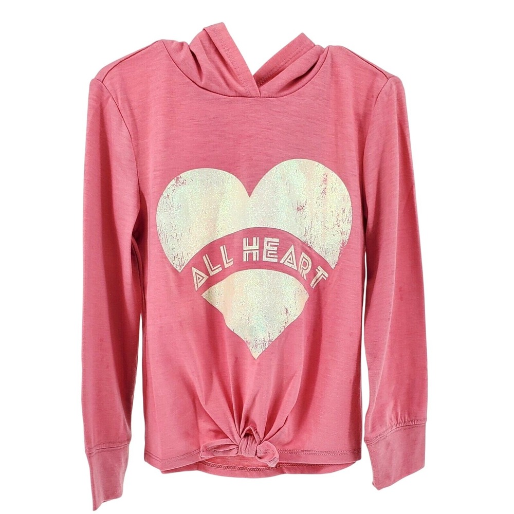 So Girls XXS 4/5 Pink All Heart Graphic Hooded Tie Front Long‎ Sleeve Tee New